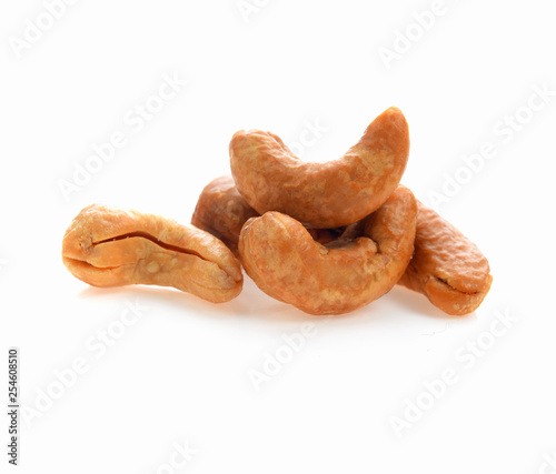 Cashew nuts salt on white background