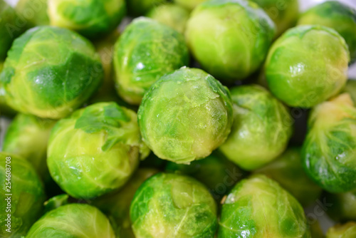 fresh green brussels sprouts on white background © polakravis