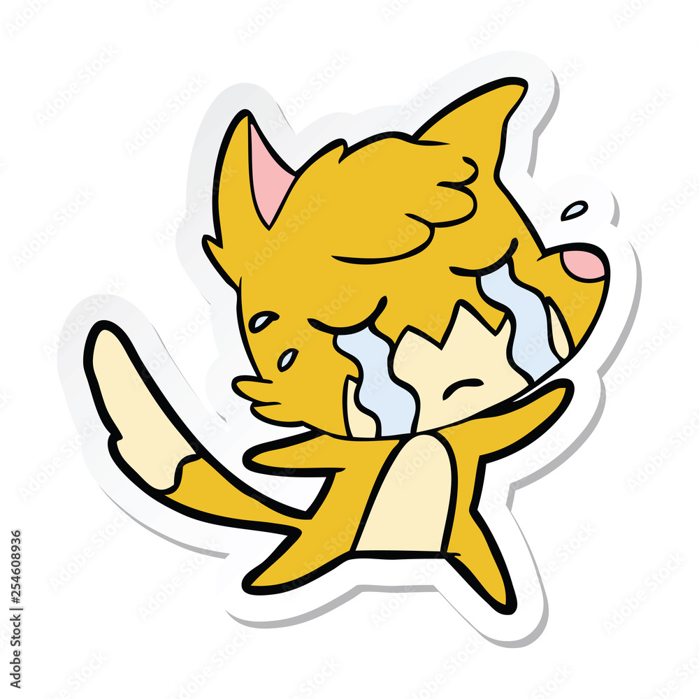 Fototapeta premium sticker of a crying fox cartoon
