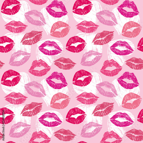 Female lips hearts seamless pattern