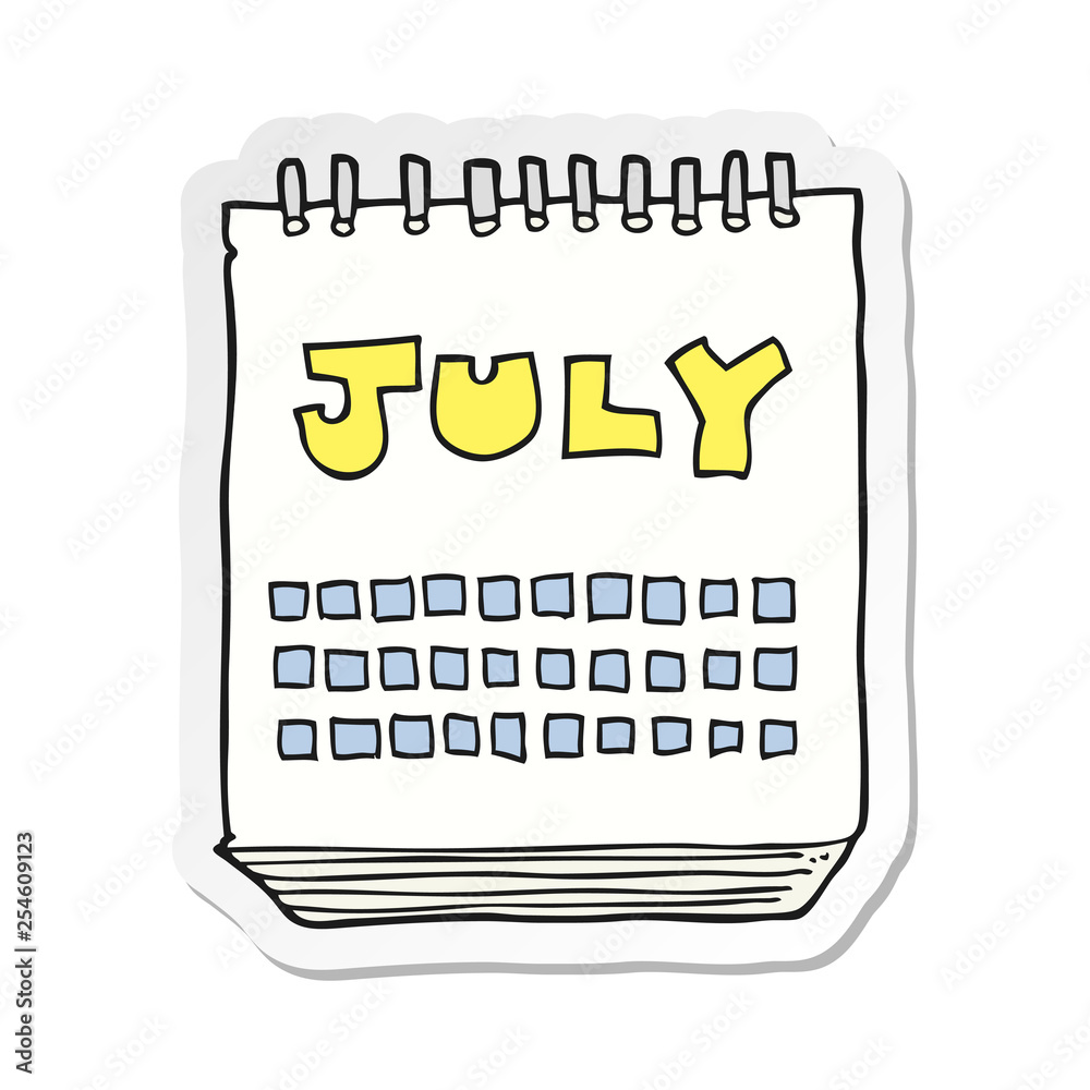sticker of a cartoon calendar showing month of July sticker of a cartoon calendar showing month of July