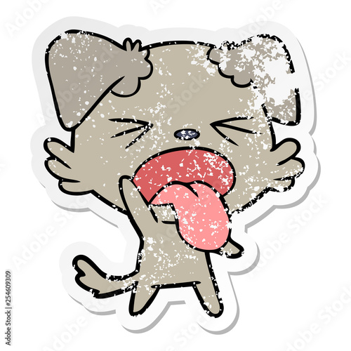 distressed sticker of a cartoon disgusted dog