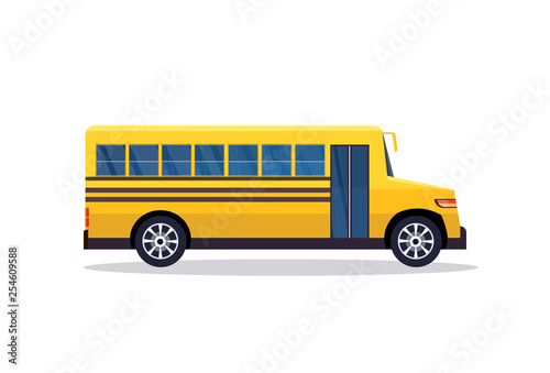 Yellow retro bus back to school pupils