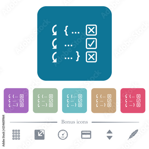 Debugging program flat icons on color rounded square backgrounds