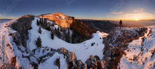 Slovakia mountain at winter, peak Tlsta at sunset, Fatra