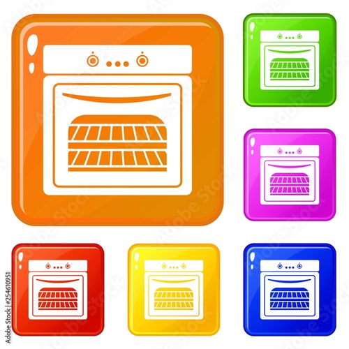 Kitchen stove icons set collection vector 6 color isolated on white background