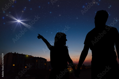Couple under the Moon and Milky way stars. My astronomy work.