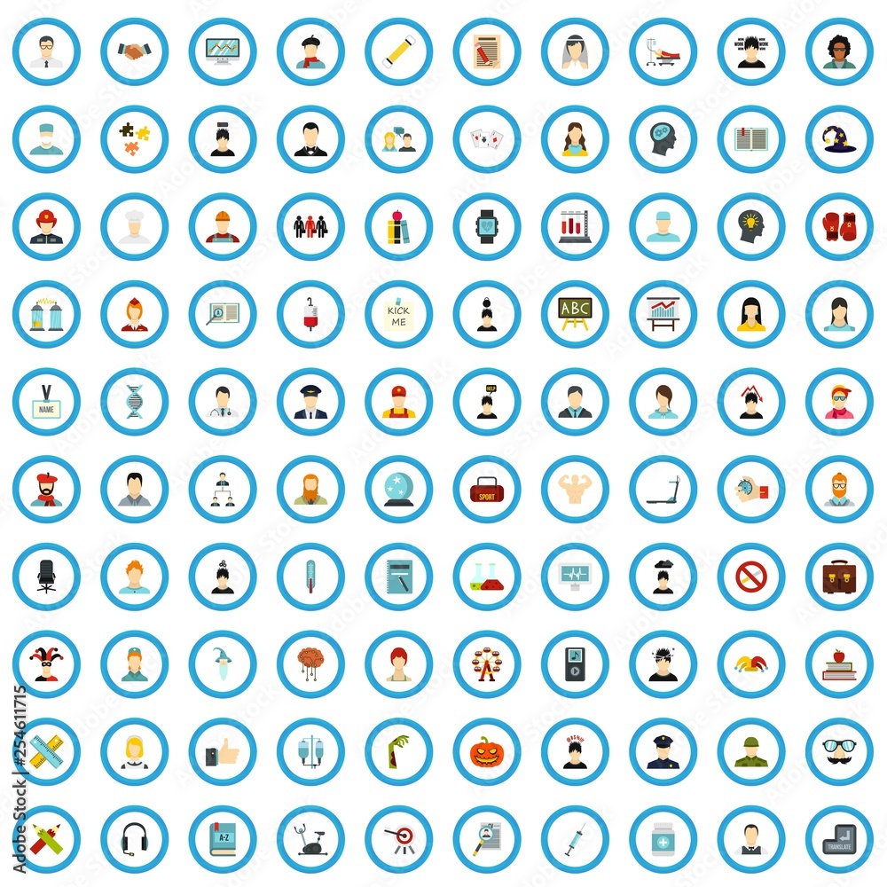 100 feeling training icons set in flat style for any design vector illustration