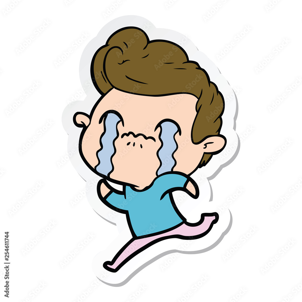 Obraz premium sticker of a cartoon man crying