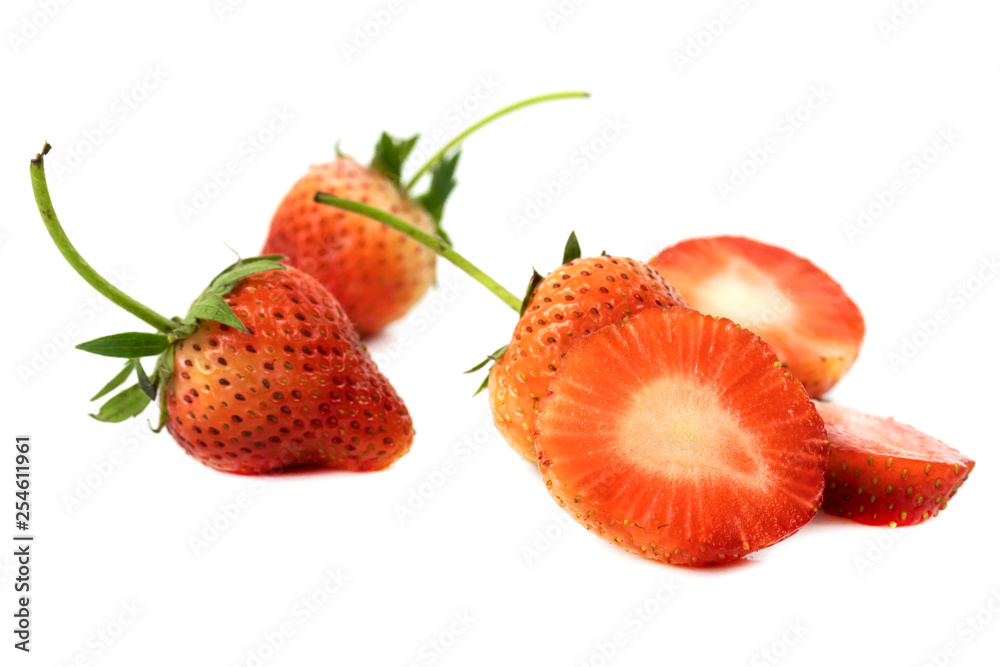 Half strawberry fruit isolate on White background Half strawberry fruit isolate on White background