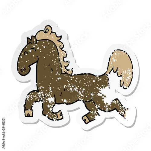 distressed sticker of a cartoon stallion