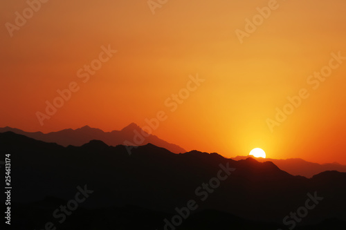 Beautiful sunset in the mountains of Iran. Towers of silence. Yazd