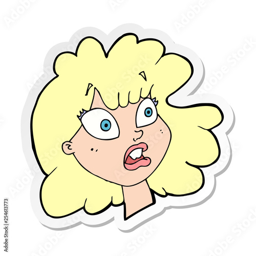 sticker of a cartoon shocked female face