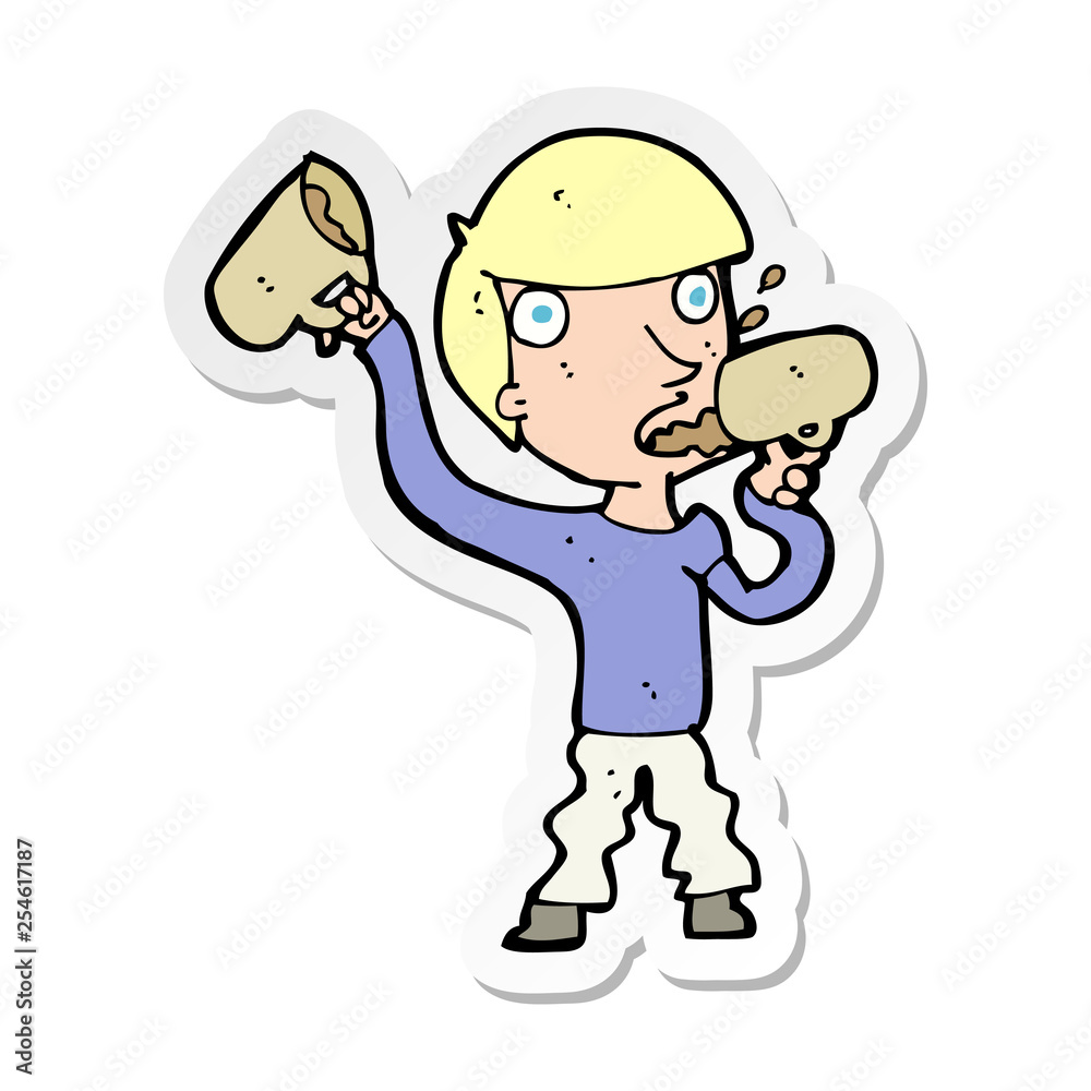 sticker of a cartoon man drinking beer sticker of a cartoon man drinking beer
