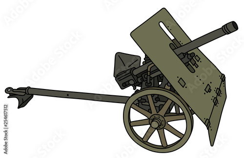 The vectorized hand drawing of an old khaki light cannon