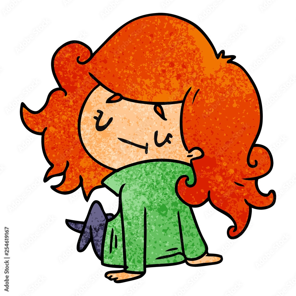 textured cartoon of a cute kawaii girl textured cartoon of a cute kawaii girl