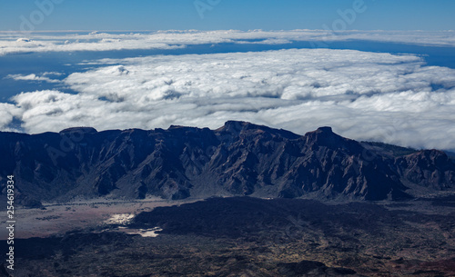 Aerial view of mountain range and clouds