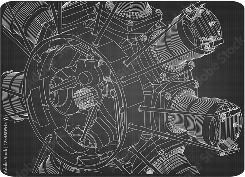 Radial engine on a gray