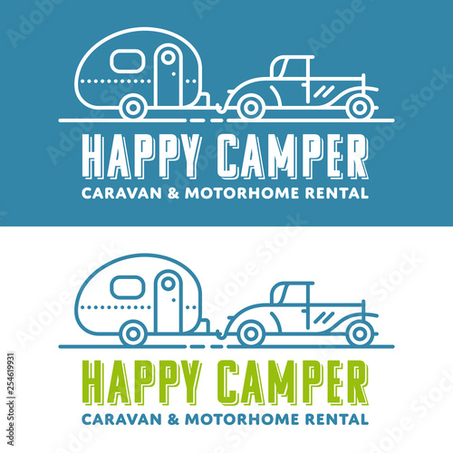 Retro caravaning logo template vector illustration