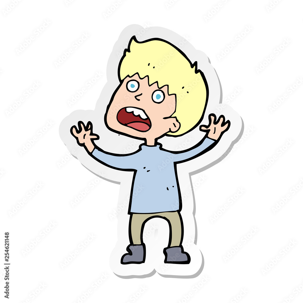 sticker of a cartoon stressed boy