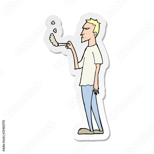 sticker of a cartoon annoyed smoker