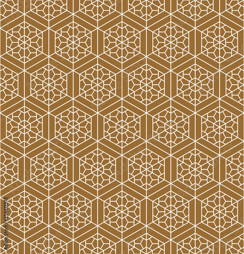 Seamless traditional Japanese ornament.Golden color background.White lines.