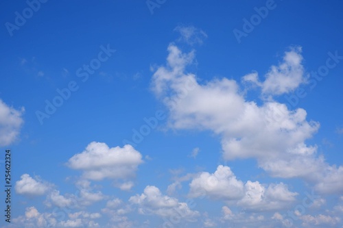 White cumulus cloudy with blue sky background in clear sky concept, selective focus
