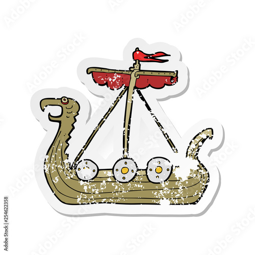 retro distressed sticker of a cartoon viking ship