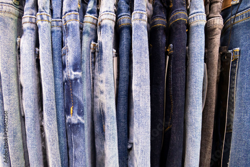 Denim blue jeans texture or denim blue jeans background . closeup view to abstract space of empty .