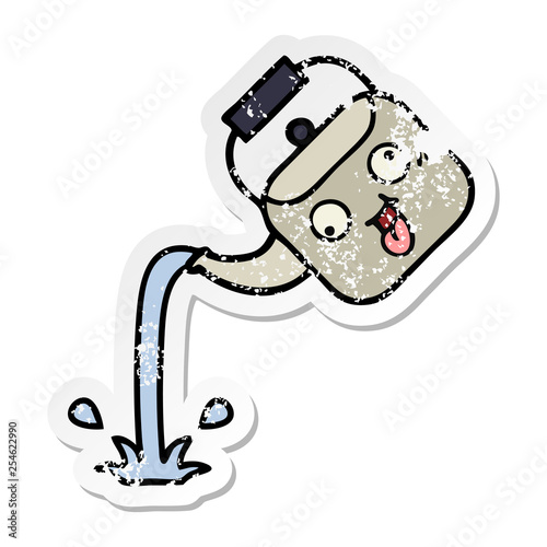 distressed sticker of a cute cartoon pouring kettle