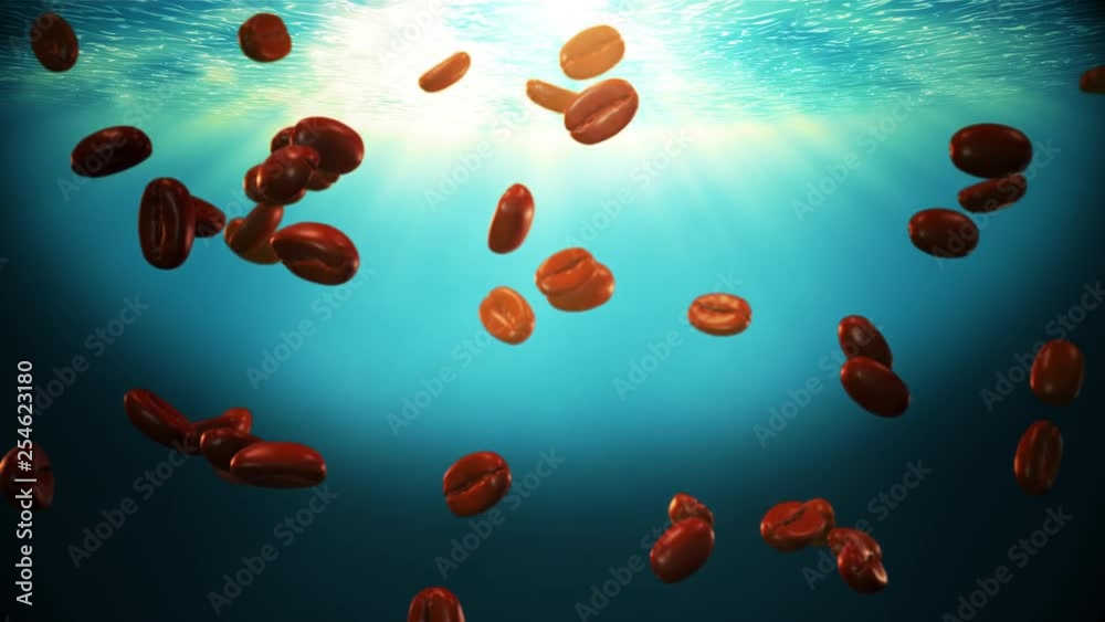 Coffee Beans Falling Down Underwater Background Close up 3d render Coffee Beans Falling Down Underwater Background Close up 3d render