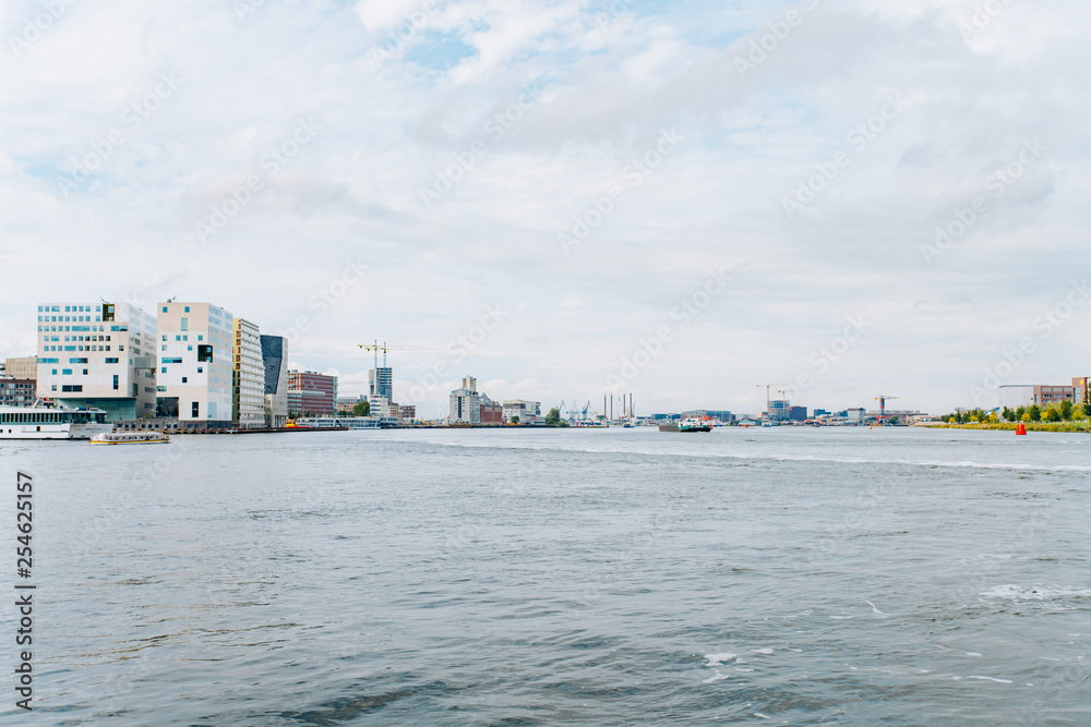 Panoramic view of Amsterdam from the boat