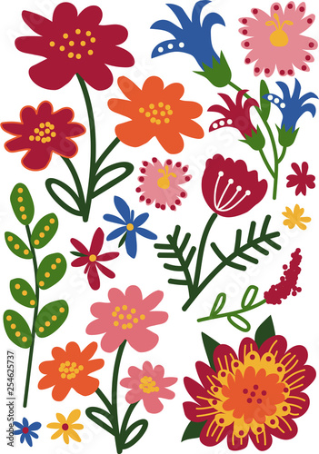 Colorful Wild and Garden Blooming Flowers and Herbs  Floral Seamless Pattern  Seasonal Decor Vector Illustration