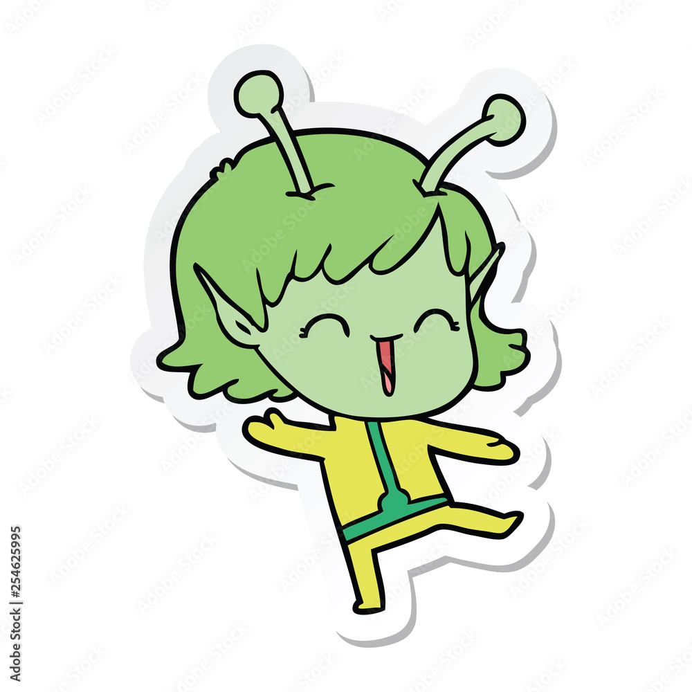 Fototapeta premium sticker of a cartoon alien girl laughing