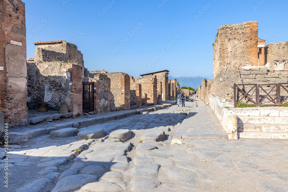 The city of Pompeii buried under a layer of ash by the volcano Mount Vesuvius