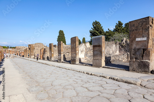 The city of Pompeii buried under a layer of ash by the volcano Mount Vesuvius