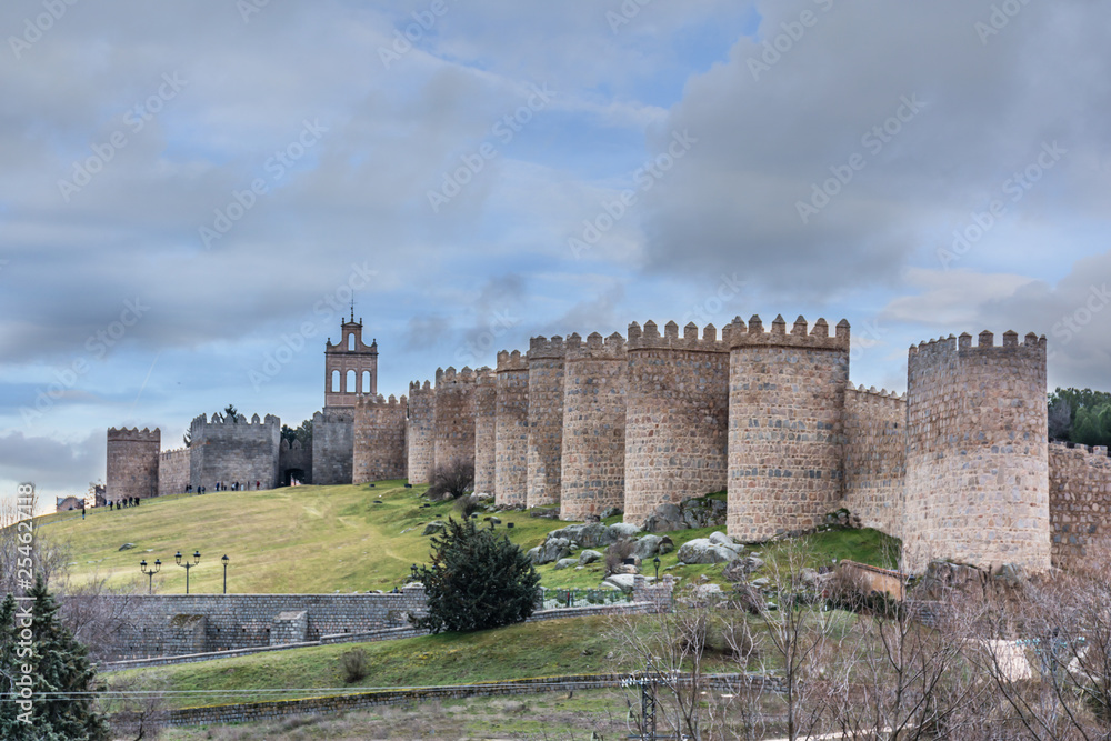 Avila (Castile and Leon, Spain): the famous medieval walls that surround the city. UNESCO World Heritage Site