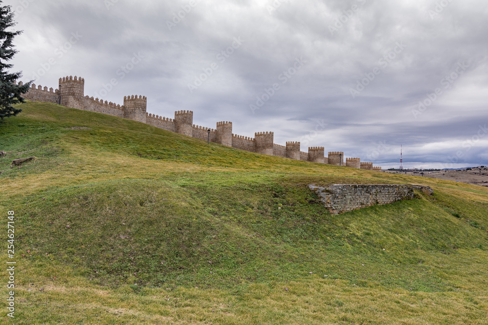 Avila (Castile and Leon, Spain): the famous medieval walls that surround the city. UNESCO World Heritage Site