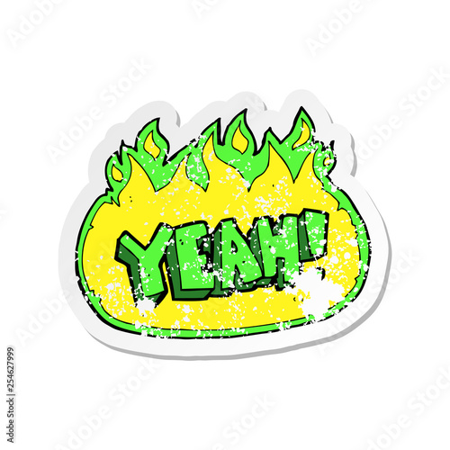 retro distressed sticker of a cartoon yeah shout