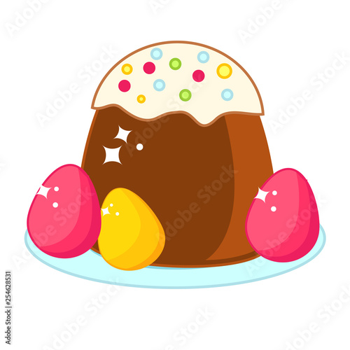 Easter cake with colored eggs. Easter food clip art