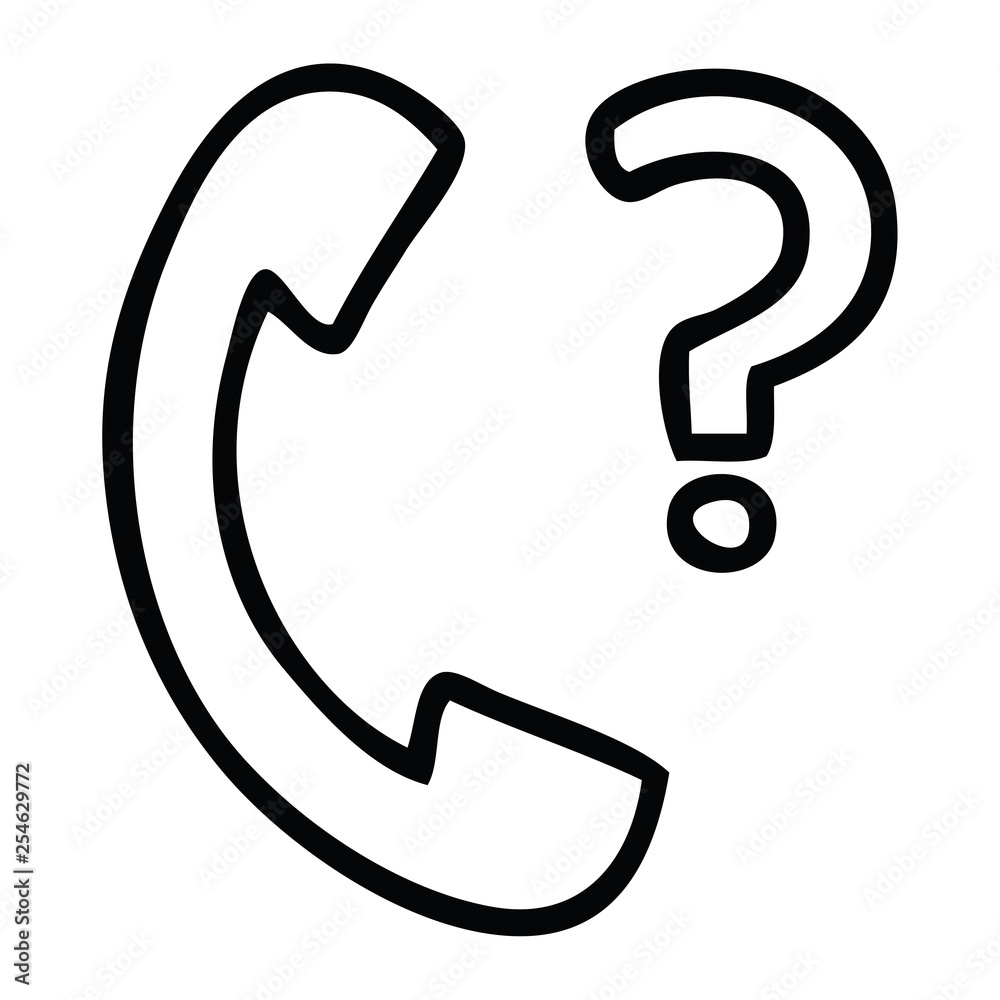 line drawing cartoon telephone receiver with question mark line drawing cartoon telephone receiver with question mark