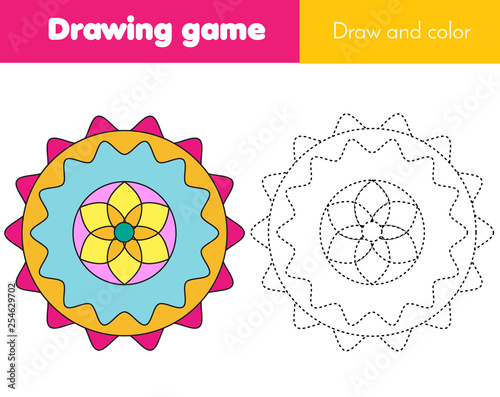 Complete the picture children educational game. Tracing lines and copy colors. Handwriting and drawing practice for kids and toddlers