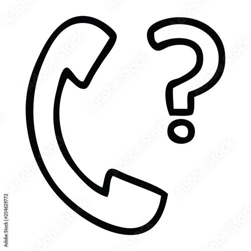 line drawing cartoon telephone receiver with question mark