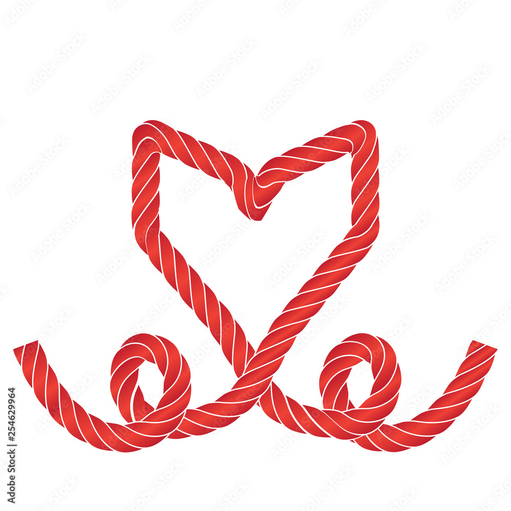 Fototapeta premium Vector Rope Heart Icon or Love Symbol Frame Isolated