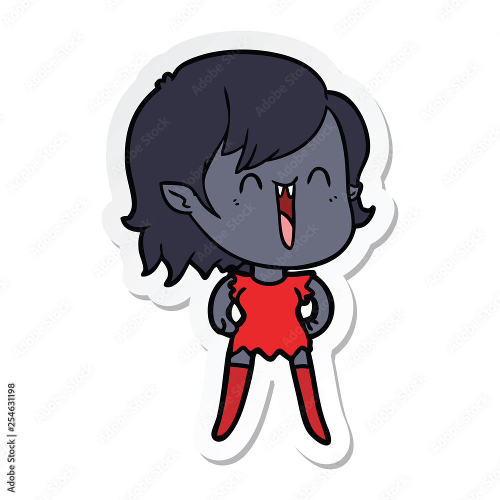sticker of a cute cartoon happy vampire girl sticker of a cute cartoon happy vampire girl