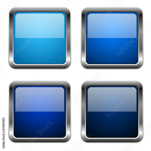 Blue glass square buttons with chrome frame