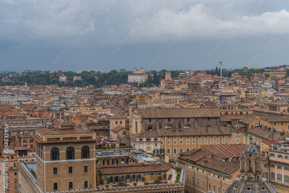 View from the top of Rome and historical buildings of the city.