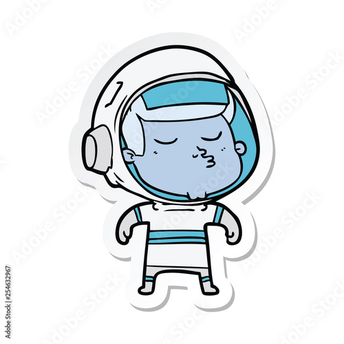 sticker of a cartoon confident astronaut