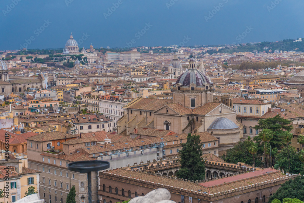 View from the top of Rome and historical buildings of the city.