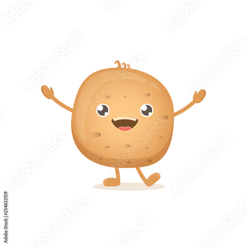 vector funny cartoon cute smiling tiny potato isolated on white background. vegetable funky character